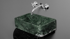 Мраморная раковина прямоугольной формы Flow из зеленого камня Dark Green_1