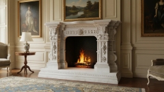 Мраморный портал для отделки камина Izis из натурального камня Bianco Extra 380111901_2 Каменный портал белого цвета для облицовки камина Izis из мрамора Bianco Extra 380111901_2