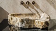 Каменная раковина природной формы Hector AN32 из бежевого дерева Petrified Beigewood_1