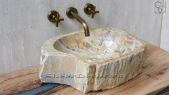 Каменная раковина природной формы Hector 35P из бежевого дерева Petrified Beigewood_1