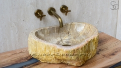 Каменная раковина природной формы Hector 36P из бежевого дерева Petrified Beigewood_1