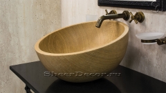Мраморная раковина круглой формы Globe из коричневого камня Wooden Yellow_1