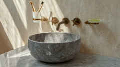 Мраморная раковина Bowl M7 из серого камня Steel Grey ИНДОНЕЗИЯ 637429117 для ванной комнаты_1
