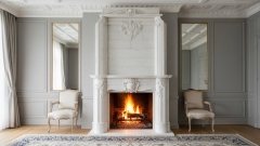 Мраморный портал для отделки камина Odila из натурального камня Bianco Extra 588111901_2 Каменный портал белого цвета для облицовки камина Odila из мрамора Bianco Extra 588111901_2