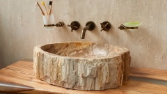 Накладная раковина для ванной Hector из окаменелого дерева Petrified Beigewood_1