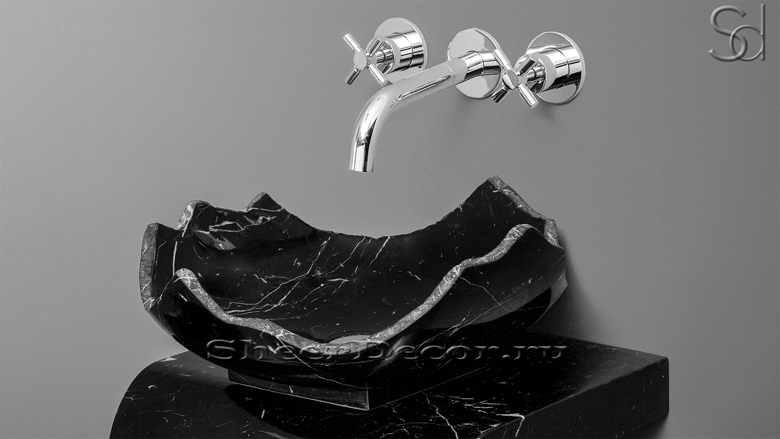 Мраморная раковина Zara из черного камня Nero Marquina ИСПАНИЯ 038018111 для ванной комнаты_2
