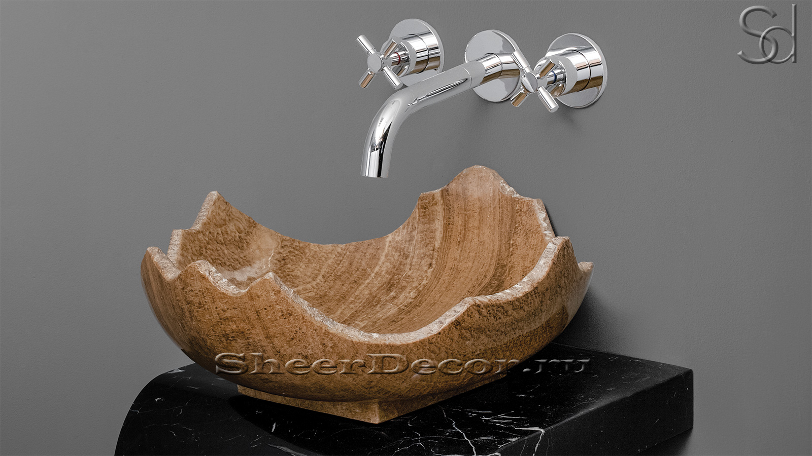 Мраморная раковина Zara из коричневого камня Wooden Yellow ЕГИПЕТ 038032111 для ванной комнаты_2