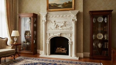 Каменный портал белого цвета для облицовки камина Zlata из мрамора Bianco Extra 709111401_2